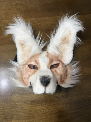 Linda máscara canina, peluda, Therian, marrón con fieltro, piel sintética y correa elástica Foto 1 de 3