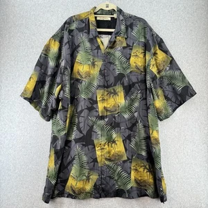 Tommy Bahama Shirt Mens 3XT Black Yellow Green Silk Hawaiian Palm Tree Casual - Picture 1 of 14