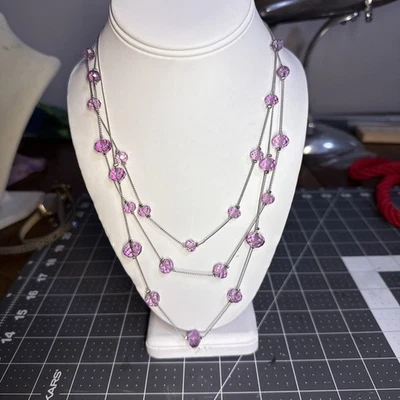 Collar graduado multicapa cristal color amatista con cadena de plata nuevo con etiquetas Foto 1 de 4