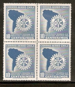 CHILE 1960 AIR MAIL STAMP # 642 MNH BLOCK OF FOUR ROTARY - Picture 1 of 1