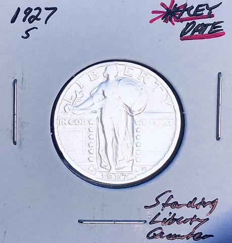 1927-S San Francisco Mint Standing Liberty Quarter, KEY Date! RARE This Nice! E1 Cover