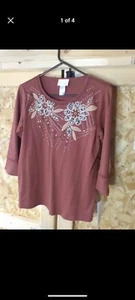Alfred Dunner Red Women's Small Half Sleeve Pullover Shirt - Picture 1 of 4