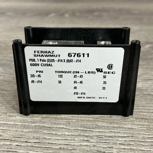 Bloque de distribución FERRAZ SHAWMUT 67611 1 polo 600 V CU9AL fabricante original nos - Imagen 1 de 6