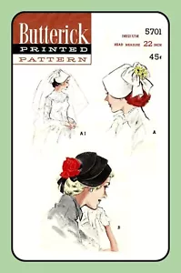 Tocado NUDAL GORRO Butterick 5701 Vintage 1951 Patrón de Costura Artesanal - Imagen 1 de 5