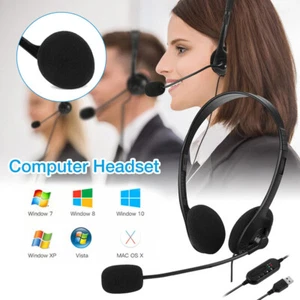 USB Headset Microphone Noise Cancelling Computer Headphone for PC Chat Call - Picture 1 of 19