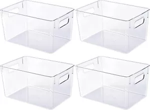 4 Pack Clear Plastic Storage Bins, Pantry Organizers and Storage with Handles, - Picture 1 of 1