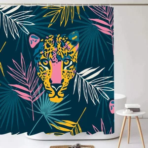 Art Leopard Shower Curtain with Hooks Modern Fabric Leave Bathroom Decor 72 In - Picture 1 of 6