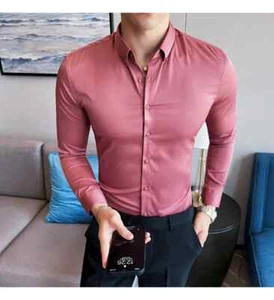 Nueva Camisa Ajustada Para Hombres Ropa De Vestir Manga Larga A Rayas Elegante - Imagen 1 de 33