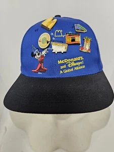 Vintage 1998 McDonalds Disney Global Alliance Snapback Hat Mickey Mouse WITH PIN - Picture 1 of 9