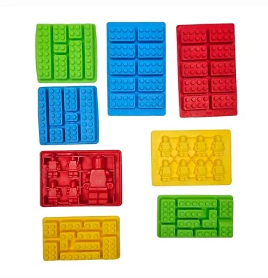 Lot of 8 Lego Brick Mini Fig Silicone Molds Candy Modern Gummy Ice Cube Tray - Image 1 of 4
