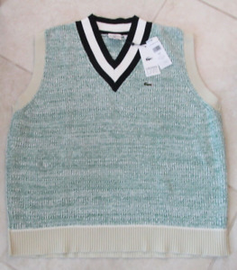 NEW Lacoste LIVE Heritage V-Neck Ribbed Knit Sweater Vest Size XXL Green $180.00