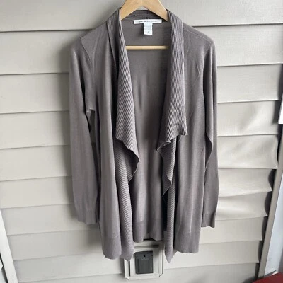 Diane Von Furstenberg Silk Cashmere Open Front Brown Cardigan Lagenlook Medium - Image 1 of 4