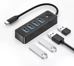 Black USB C to USB A Adapter USB Hub 3.0 for Laptop 4-Port 5Gbps USB Multiport - Picture 1 of 8