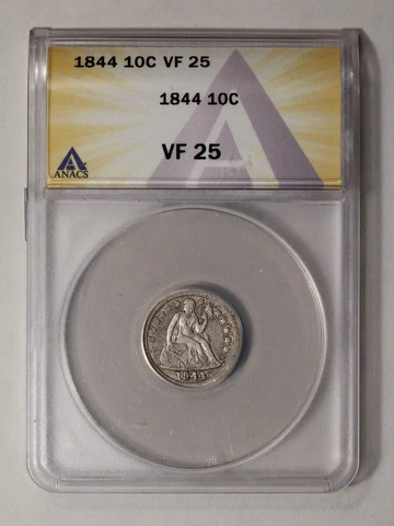 1844 10C Liberty Seated Dime ANACS VF25 Cover