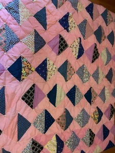 Vintage Quilt Handmade Patchwork Multicolor Pink 64 x 64 - Picture 1 of 6