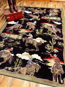 Retro Cowboy Green Black Western Country Farmhouse Ranch Area Rug 5'x8' - Picture 1 of 2