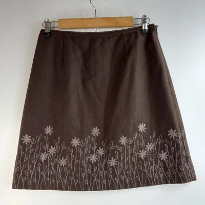 J Jill A-Line Skirt Women's Size 8P Brown Embroidered Flowers Felt Lined Short - Image 1 of 4