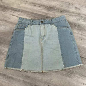 C&V CHELSEA VIOLET Skirt Womens 27 Patchwork Denim Mini Light Wash Cotton Panel - Picture 1 of 4