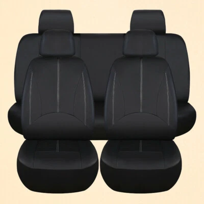 PU Leather Car Seat Cover Black Full Set Front Rear Seat Cushion Mat Protector - Image 1 of 4