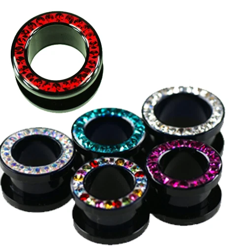 Epoxy Flesh Tunnel Ohr Piercing Schwarz versiegelte Kristalle Glitzer Kunststoff - Bild 1 von 2