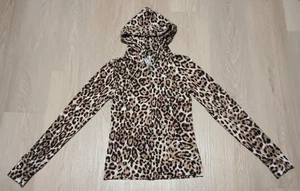 Vtg 90s ACTIVE Stretchy Leopard Animal Print Lightweight Hoodie Top Jacket XS - Picture 1 of 9