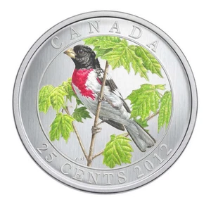 2012 CANADA Rose-breasted Grosbeak 25 cent  coloured & oversized - coin only - Picture 1 of 5