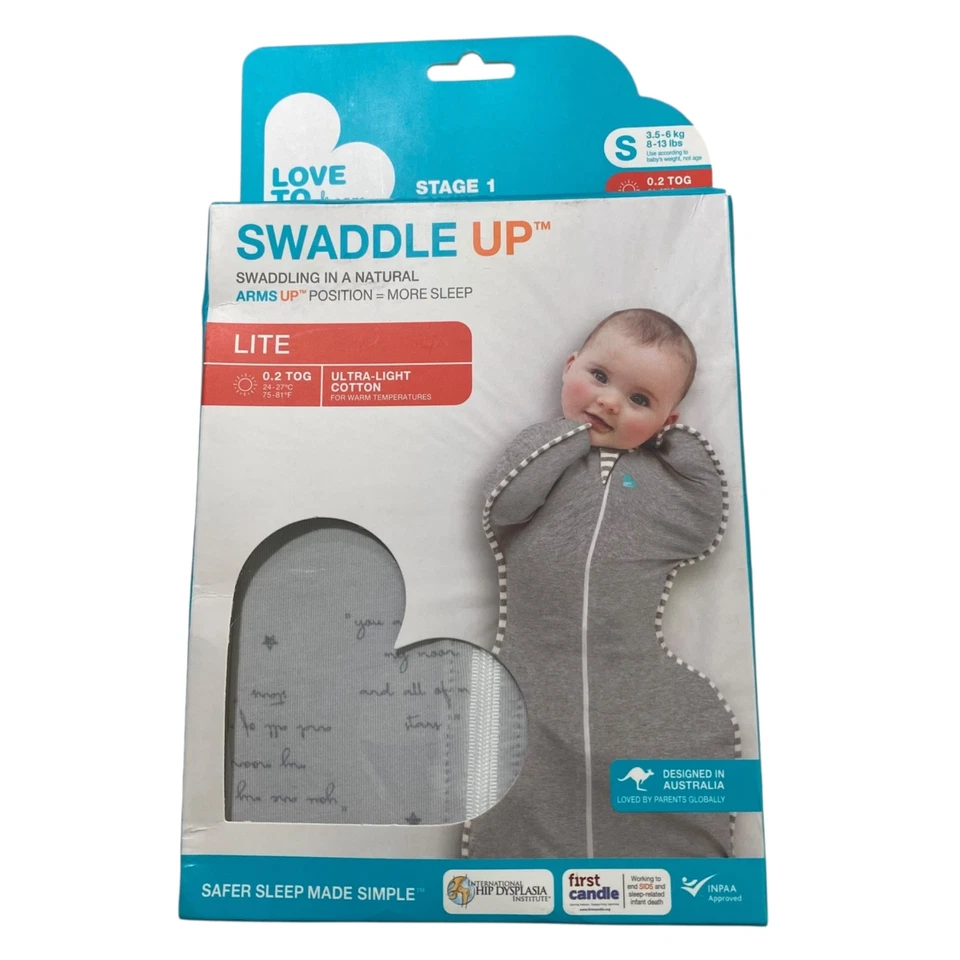 Swaddle up Lite 0.2 Tog- Baby S 码 7-13 磅 超轻 棉 Stage 1 灰色 — 第 1/4 张图片