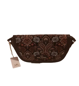 VIA MILANO Damen Umhängetsche echt Leder Gobelinmaterial Letter-Logo Schwarz - Bild 1 von 4