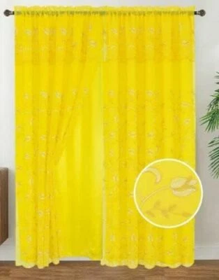 Set of 2 Yara Kylie Embroidered Curtains with Attached Val & Backing, 84" Long - Image 1 of 4