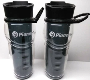 2X - 9" Tall / 16 OZ PIONEER INTERNET ADVERTISING Travel Mugs -Brand New W/ PENS - Picture 1 of 7