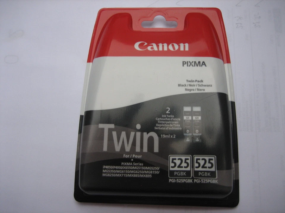 Paquete doble original Canon 2 x PGI-525BK PGBK525 para Pixma Ip48050 4650 Ix6550 embalaje original Foto 1 de 4