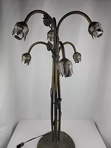 24" großer 6-armiger Lilienpolster Lampenfuß für Tulpenschirme im Tiffany-Stil. KEINE Farbtöne - Bild 1 von 16