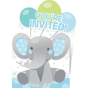 Baby Shower Party Supplies Elephant Blue Invitations 8Pk Birthday Invites Boy - Picture 1 of 1