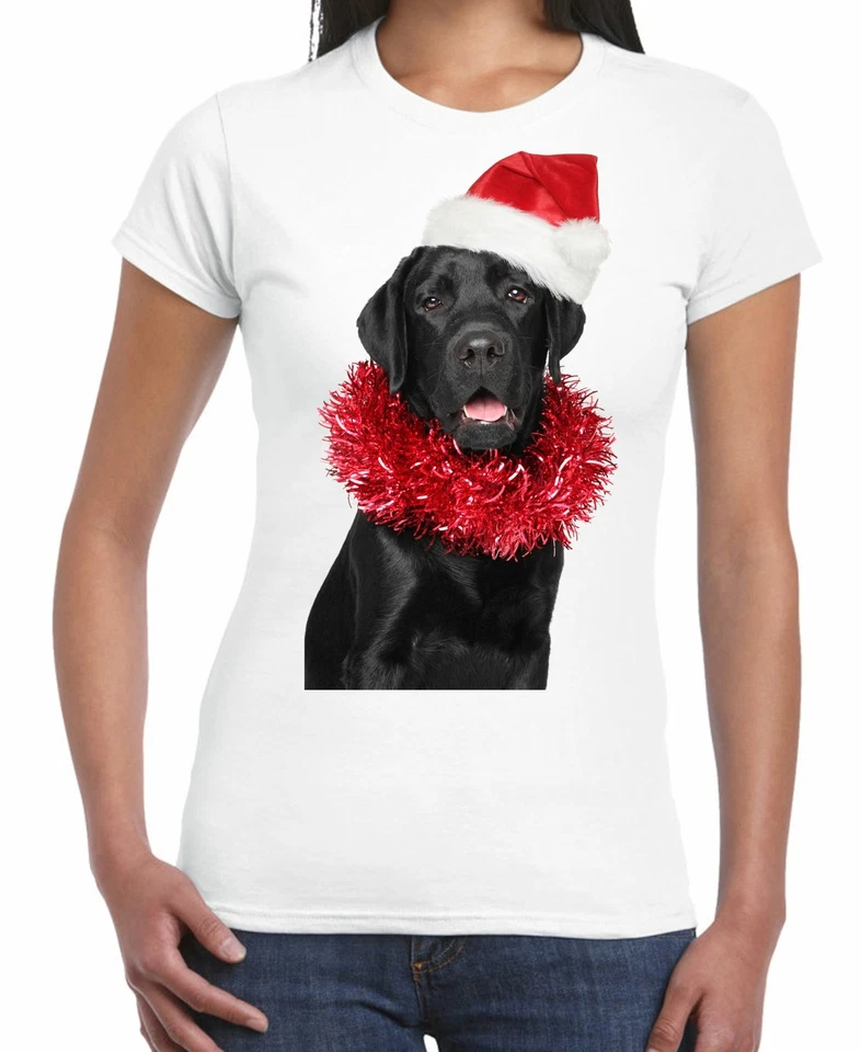 TRIBAL T-SHIRTS Christmas Black Labrador with Santa Hat Women's T-Shirt