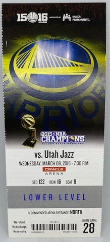 2015-16 Golden State Warriors MINT FULL SEASON TICKET Win #57 73 Win Season RARE Cover