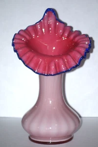 Fenton PeachBlow Cased Dusty Rose JIP Cobalt Crest Vase Jack in the Pulpit FAGCA - Picture 1 of 10