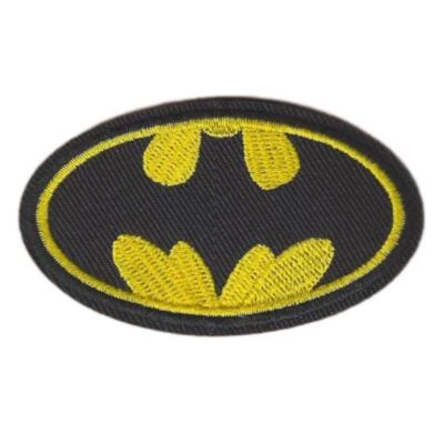 BATMAN IRON ON PATCH 2.9" Yellow Black Superhero Bat-Signal Embroidered Applique - Image 1 of 2