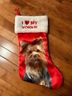 I Heart My Yorkie Terrier Dog - satin rouge - animal de compagnie - bas de vacances de Noël - 18"