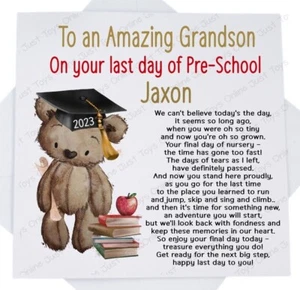 Personalised Last Day of Nursery Leaving Preschool Poem Good Luck Card - Picture 1 of 3