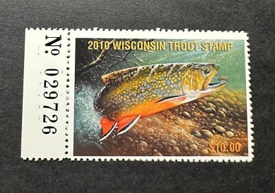 WTDstamps - 2010 WISCONSIN - State Trout Fishing Stamp - Mint OG NH - Image 1 of 2