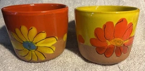 Vintage 1960s Pair of Mod Flower Italian Pottery Planters Mid Century Modern MCM - Picture 1 of 4