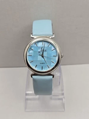 Reloj Aria Plata Esterlina Azul MOP Mosaico Cuadrante Cuarzo Japonés Batería Nueva Foto 1 de 4