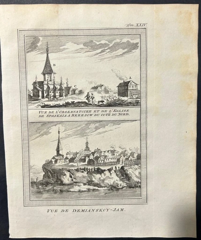 BERYOZOVO Y DEMIANSK RUSIA 1753 BELLIN/VAN SCHLEY ANTIGUO COBRE GRABADO VISTAS Foto 1 de 1