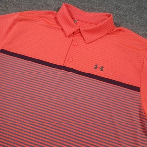 Under Armour Golf Polo Neon Blaze Orange gestreift HeatGear locker feuchtigkeitsableitend Herren 2XL - Bild 1 von 8