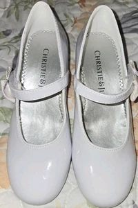 Christie & Jill Girls Dress Shoes 13M Patent Leather White Wedge Heel Mary Jane - Picture 1 of 13