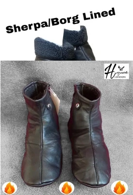 UNISEX SOFT SHEEPSKIN LEATHER SOCKS KHUFFS SHERPA LINED BLACK SIZE 5 WINTER WARM - Image 1 of 4