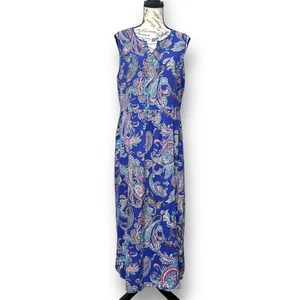 Talbots blau Paisley Maxikleid ärmellos V-Ausschnitt Boho Resort Reise Petites 16 - Bild 1 von 6