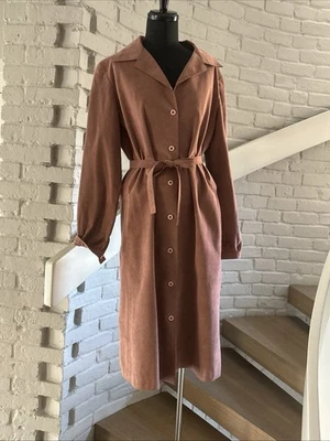 Camisa de vestir vintage HALSTON Ultrasuede rosa polvoriento con botones delanteros cinturón M Foto 1 de 4