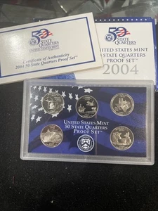 2004-S US Mint Statehood Quarters Proof Set 5 Coins Box & COA OGP Cameo - Picture 1 of 2