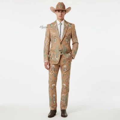 Traje de Vaquero Western Bordado de Lujo - Diseño de Esqueleto y Cactus, Hecho a Mano Foto 1 de 4
